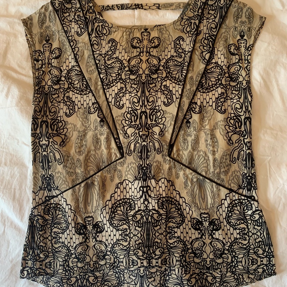 Matty M Black and Cream Art Nouveau Blouse Size S